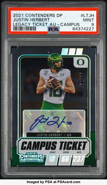 2021 contenders DP JUSTIN HERBERT #LTJH 22/25 Auto PSA 9