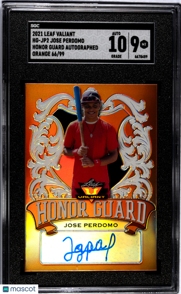 2021 Leaf Valiant Jose Perdomo #HG-JP2 Honor Guard Autograph Orange SGC 9 Auto 10