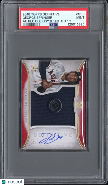 2018 Topps Definitive Autograph Relic Collection George Springer #GSP Au. RLC. Col Jsy. Bttn Red /1 PSA 9 Topps