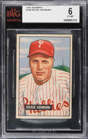 1951 Bowman Baseball Richie Ashburn #186 BGS 6 POP 7, 5 HIGHER CENTERED!