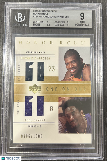 2001 Upper Deck Honor Roll Kobe Bryant JSY Jason Richardson JSY #124 Rookie /Kobe BGS 9
