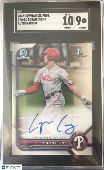 Logan Cerny 2022 Bowman Chrome 1st Prospect #CPA-LC Autograph Phillies SGC 9/10