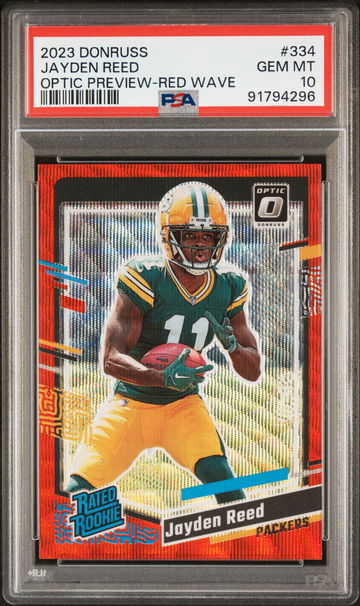 2023 Donruss #334 Jayden Reed Optic Preview PSA 10