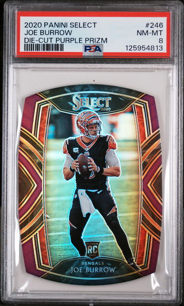 2020 Panini Select Prizm Purple Joe Burrow #246 PSA 8