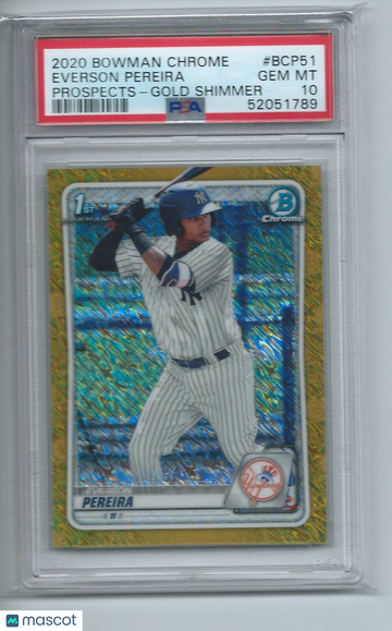 2020 Bowman Chrome Prospects Everson Pereira #BCP51 Gold Shimmer PSA 10
