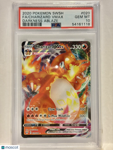 Sword & Shield: Darkness Ablaze Charizard VMAX Holo Ultra Rare FA PSA 10 #020/189