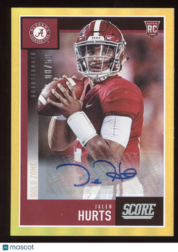 2020 Panini Score Jalen Hurts #394 Signature Gold Zone /50 RC