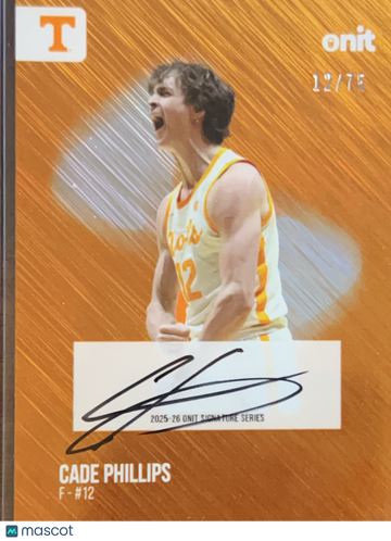 2025 Onit Signature Series Cade Phillips S-3 Auto Basketball Card Tennessee Volunteers 12/75
