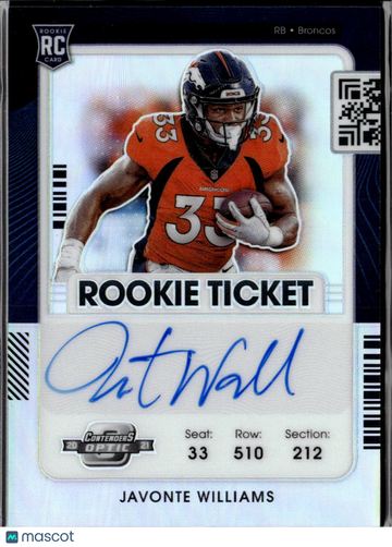 Javonte Williams 2021 Panini Contenders Optic RC Auto Denver Broncos