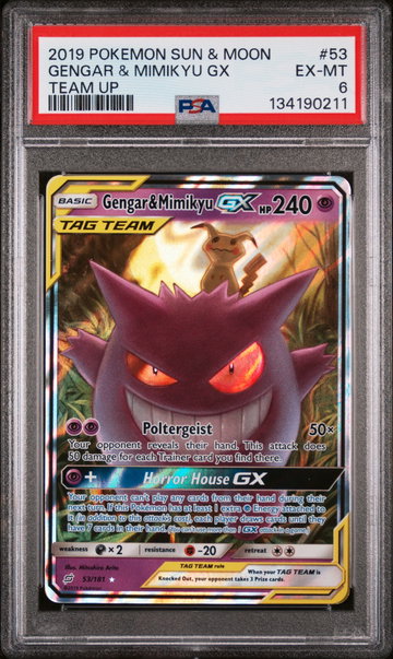 2019 Pokemon Sun and Moon Team Up Gengar/Mimikyu Gx #53 /181 PSA 6