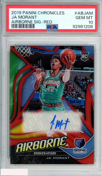 2019 PANINI CHRONICLES AIRBORNE SIGNATURES JA MORANT #ABJAM RED PSA 10