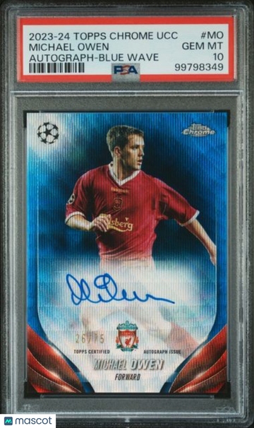 2023-24 Topps Chrome UEFA Club Competitions Chrome Autographs Michael Owen #MO Blue Wave /75 PSA 10