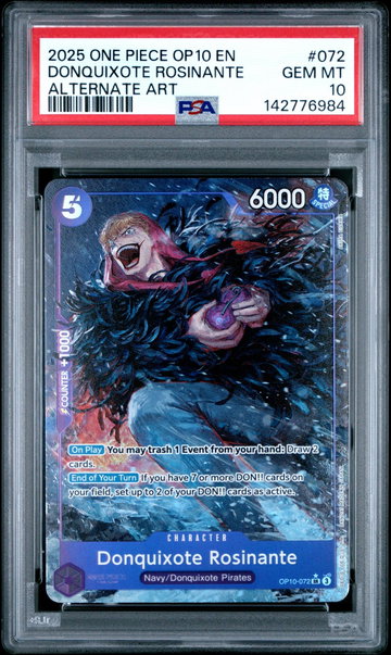 2025 One Piece Royal Blood Alternate Art Donquixote Rosinante #072 PSA 10