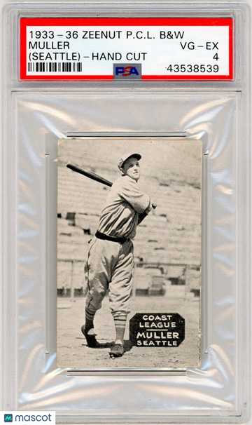 1933-36 Zeenut Pacific Coast League B&W Muller (Seattle) Hand Cut PSA 4