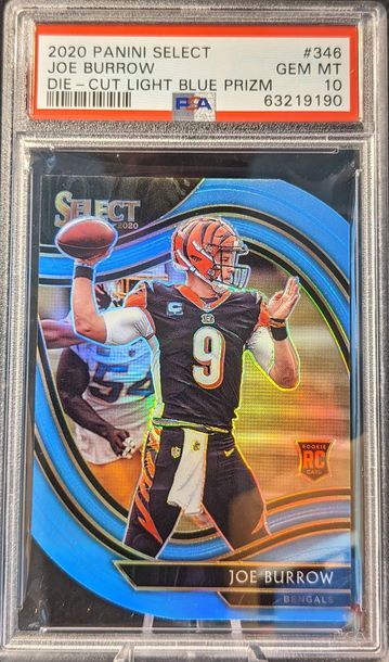 2020 Select Field Level Die-Cut Light Blue Prizm Joe Burrow #346 PSA 10