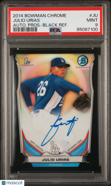 2014 Bowman Chrome Autograph Prospects Julio Urias #JU Autograph Pros. Black Refractor PSA 9
