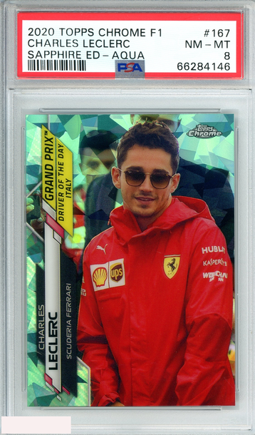 2020 TOPPS CHROME F1 CHARLES LECLERC #167 SAPPHIRE ED-AQUA 88 OF 99 PSA 8 NM MT