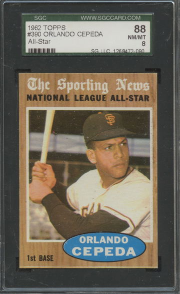 1962 Topps #390 Orlando Cepeda San Francisco Giants All-Star SGC 88 NM/MT 8