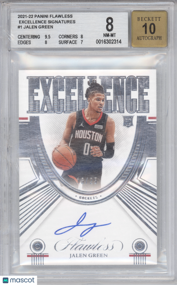 2021 Panini Flawless Basketball Jalen Green #EXC-JGR Excellence Signatures /25 BGS 8 Auto 10