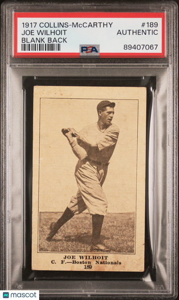 1917 Collins-Mccarthy Joe Wilhoit #189 Blank Back PSA A