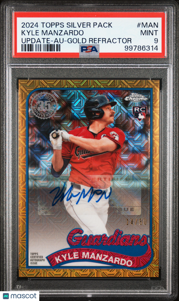 2024 Topps Silver Pack 1989 Chrome Promo Kyle Manzardo #MAN Update Auto Gold Refractor /50 PSA 9