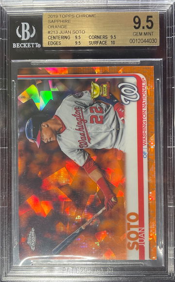 2019 Topps Chrome Sapphire Juan Soto Orange Refractor #16/25 True Gem + Rookie Cup