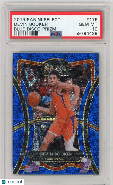 2019 2020 Panini Select Prizm Devin Booker #176 Blue Disco /25 PSA 10