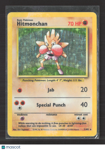 1999 Base Set Hitmonchan Holo Rare #7/102