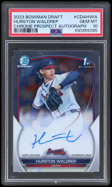 2023 Bowman Draft Hurston Waldrep Chrome Prospect Autograph PSA 10
