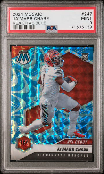 2021 Ja'Marr Chase Mosaic Reactive Blue Prizm Rookie RC #247 PSA 9