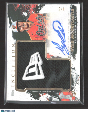 2021 Topps Inception Ryan Mountcastle #AHP-RM Player-Worn Memorabilia 4 / 5 Autographed Jumbo Hat Patch Card Auto