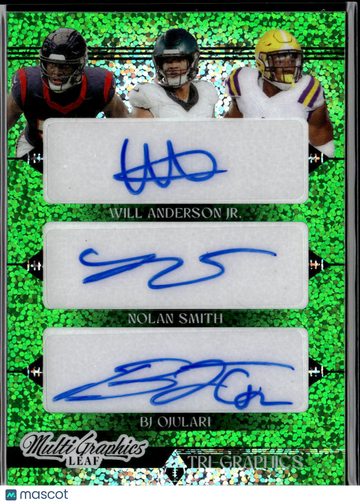 2023 Leaf Multi Graphics Tri-Graphics Will Anderson Jr. BJ Ojulari Nolan Smith #MTG-2 Green Sparkle /5 Triple Autograph
