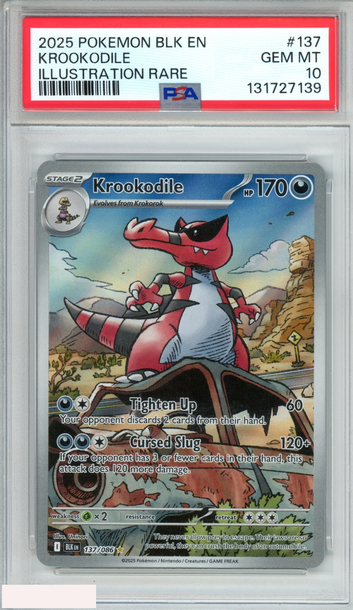 2025 POKEMON BLK EN BLACK BOLT KROOKODILE #137 ILLUSTRATION RARE PSA 10 GEM MT
