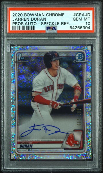 2020 BOWMAN CHROME AUTO Jarren Duran SPECKLE REFRACTOR PSA 10