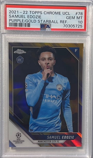 2021 Topps Chrome UCL Purple Gold Starball Refractor Samuel Edozie PSA 10 RC Manchester City