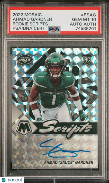 2022 Panini Mosaic Rookie Scripts Sauce Gardner #RSAG PSA 10 Auto A