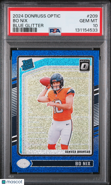 2024 Panini Donruss Optic Bo Nix #209 Blue Glitter PSA 10