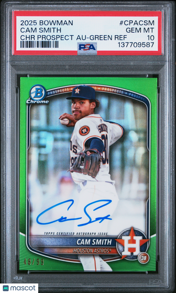 2025 Bowman Chrome Prospect Autographs Cam Smith #CPACSM Green Ref /99 PSA 10