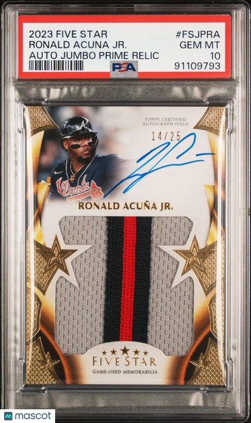 2023 Topps Five Star Autographed Jumbo Prime Relics Ronald Acuna JR. #FSJPRA /25 PSA 10