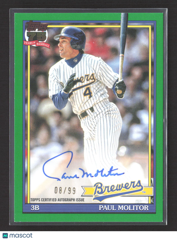 2026 Topps 1991 Topps Baseball Autograph Card Paul Molitor #91A-PM /99