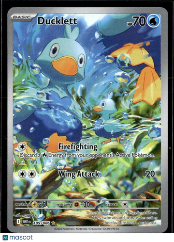 Ducklett 2025 Scarlet & Violet White Flare Holo Secret Rare #109/86