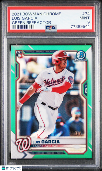 Luis Garcia 2021 Bowman Chrome Green Refractor #74 Nationals RC Rookie PSA 9