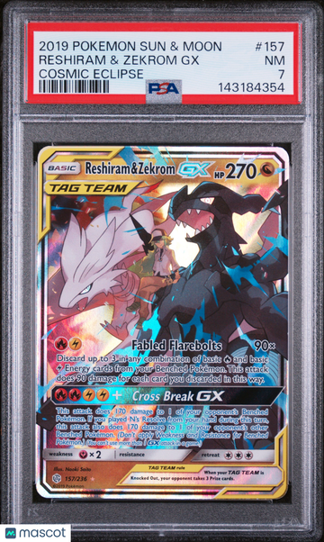 2019 Pokemon Sun & Moon Cosmic Eclipse Reshiram & Zekrom GX Cosmic Eclipse PSA 7 #157