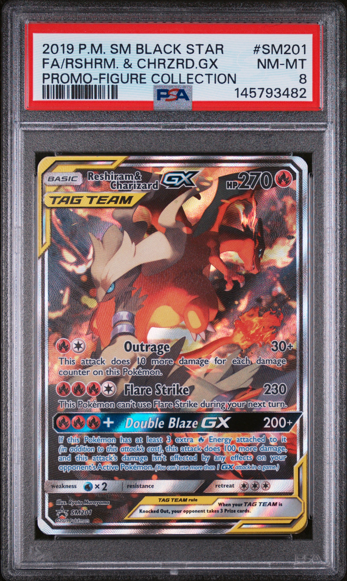 2019 Pokemon SM Black Star Promo Rshrm. & Chrzrd. GX Promo-Figure Collection Fa PSA 8 #SM201