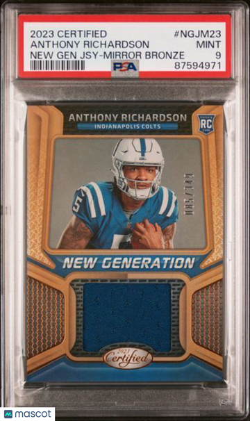2023 Panini Certified New Generation Jersey Anthony Richardson #NGJM23 Jsy Mirror Bronze PSA 9