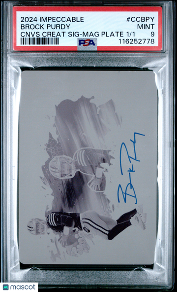2024 Panini Impeccable Canvas Creations Signatures Brock Purdy #CCBPY Cnvs Mag Plate /1 PSA 9