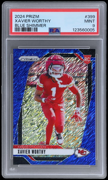 2024 Panini Prizm Xavier Worthy Blue Shimmer Prizm PSA 9
