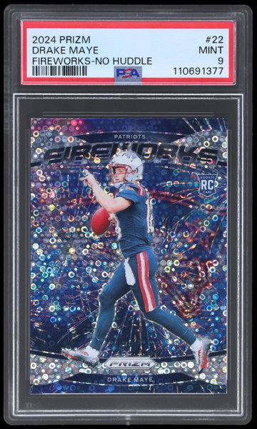 2024 Panini Prizm Drake Maye Fireworks No Huddle PSA 9 RC