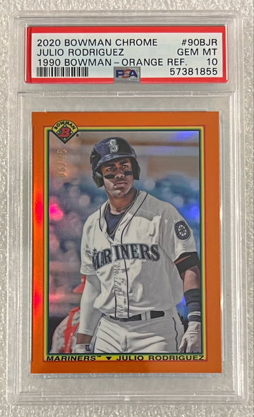 2020 Bowman Chrome Julio Rodriguez RC #06/25 ‘90 Bowman Orange Refractor SSP PSA 10 GEM MINT