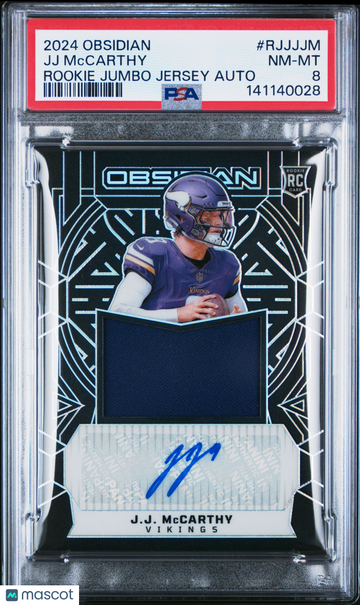 2024 Panini Obsidian Rookie Jumbo Jersey Autographs JJ Mccarthy #RJJJJM PSA 8